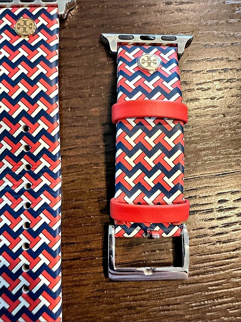 Tory Burch T Monogram Band for Apple Watch Blue & Red - Picture 2 of 5